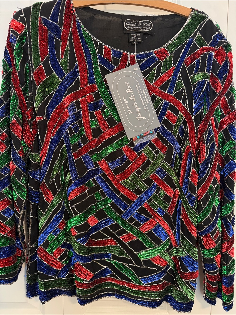 Joseph Le Bon Women's Black Beaded Multi-Color Long Sleeve Top
